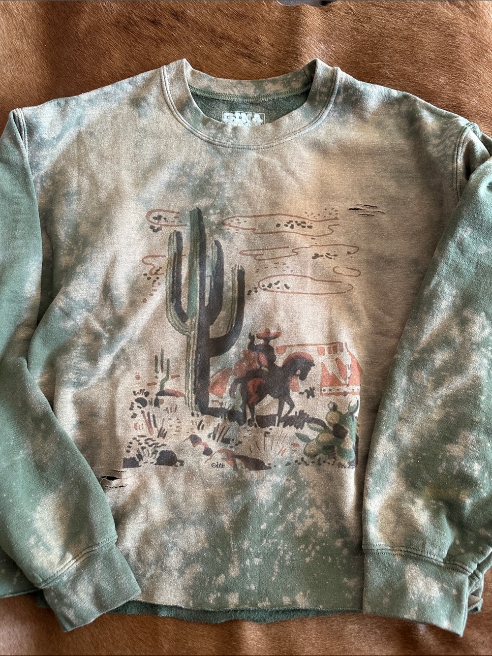 GINA Acid washed green distressed western sweatshirt